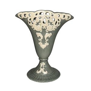 Burton & Burton Ceramic Sage Green & Cream Vase With Ornate Design